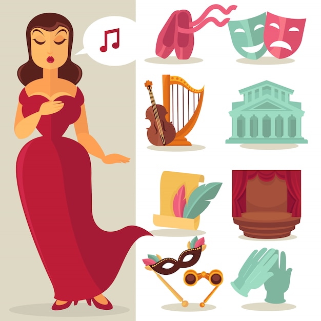 Vector conjunto de iconos de actuación de teatro actuando