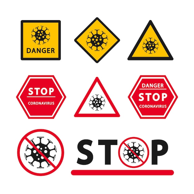 Conjunto de iconos de advertencia de peligro de coronavirus