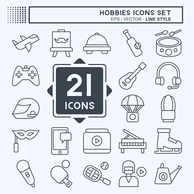 Conjunto de iconos Aficiones relacionadas con Educación diseño de estilo de línea de símbolos editable