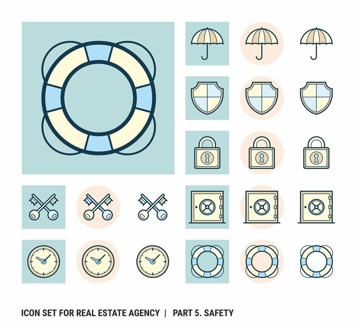 Conjunto de iconos para agencia inmobiliaria. La seguridad