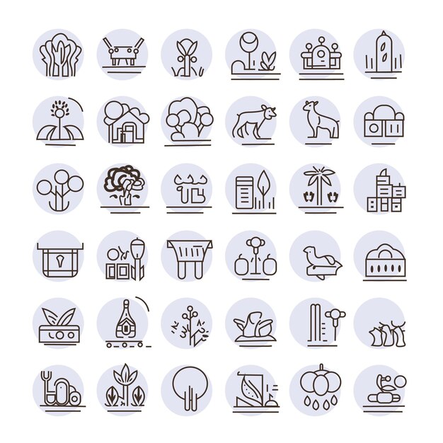 Conjunto de iconos de agricultura Conjunto de iconos de granjero Conjunto de esquemas de iconos de vector de granjero para diseño web aislado o