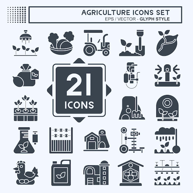 Conjunto de iconos Agricultura relacionada con la educación símbolo estilo glifo ilustración simple