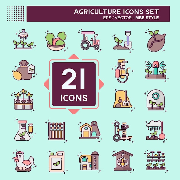 Conjunto de iconos Agricultura relacionada con el símbolo de educación Ilustración simple de estilo MBE