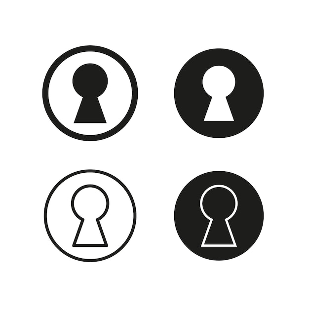 Conjunto de iconos de agujero de llave Vector de seguridad de bloqueo Formas negras minimalistas Diseño circular simple