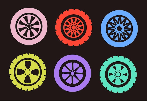 Conjunto de iconos aislados de ruedas de línea negra de automóviles Diseño gráfico vectorial colección de ilustraciones aisladas