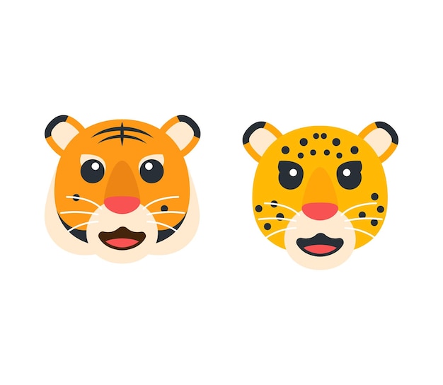 Conjunto de iconos aislados de vector de tigre y leopardo