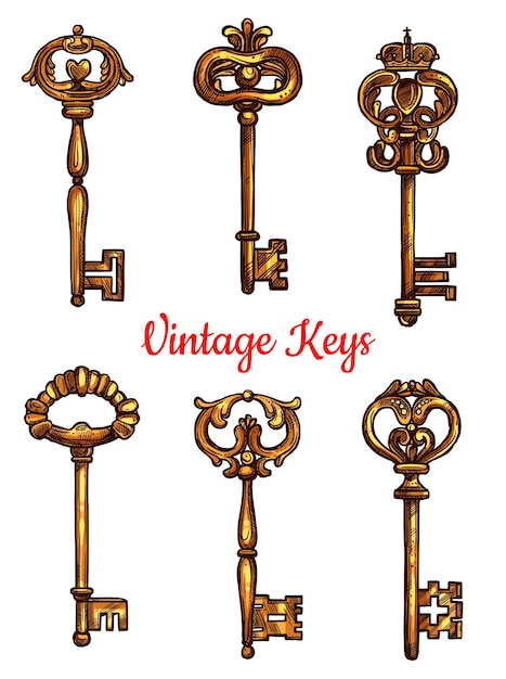 Vector conjunto de iconos aislados de vectores de llaves de latón vintage