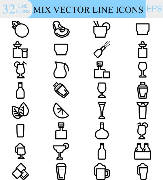 conjunto de iconos de alcohol como el vaso de la barra de cócteles