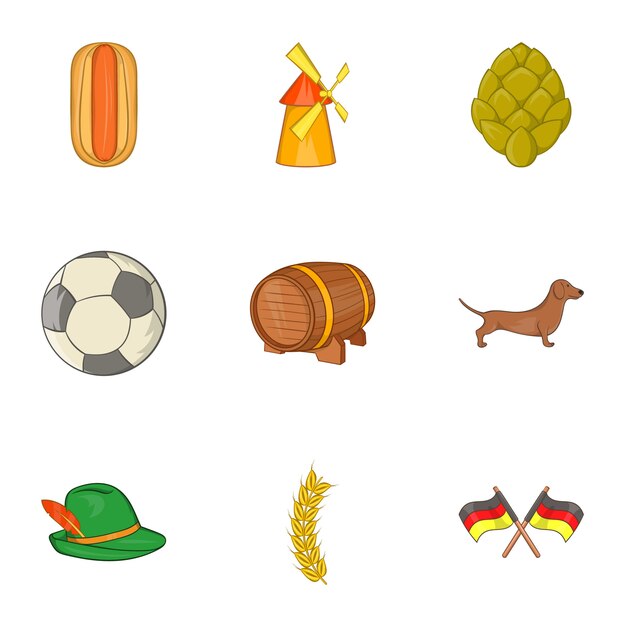 Conjunto de iconos de Alemania, estilo de dibujos animados
