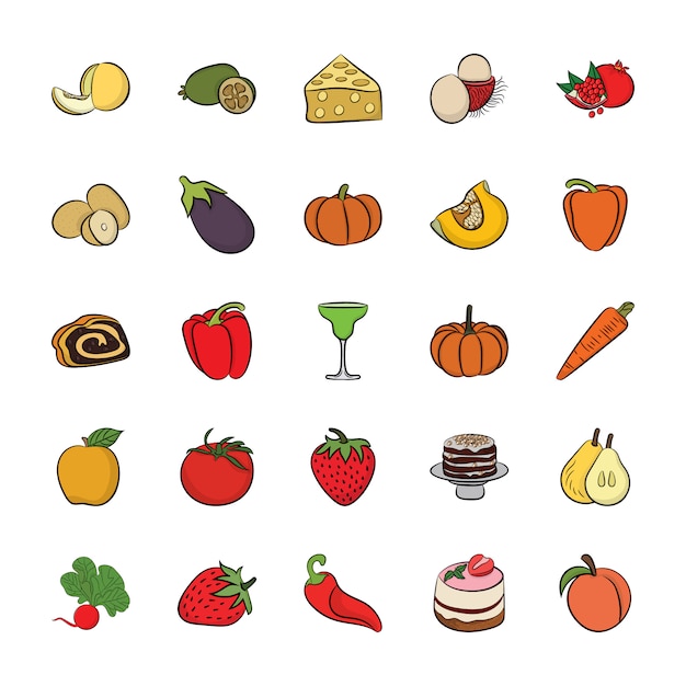 Conjunto de iconos de alimentos dibujados a mano