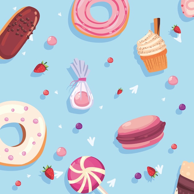 Vector conjunto de iconos de alimentos dulces