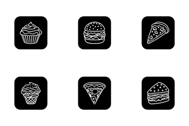 Conjunto de iconos de alimentos en estilo de silueta de arte de clips vectorial