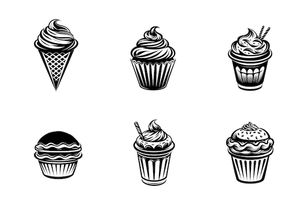 Conjunto de iconos de alimentos en estilo de silueta de arte de clips vectorial