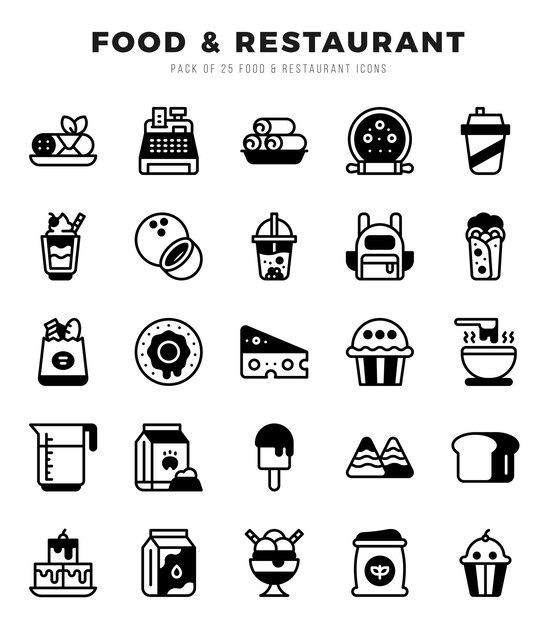 Conjunto de iconos de alimentos y restaurantes Colección de iconos lineales llenos