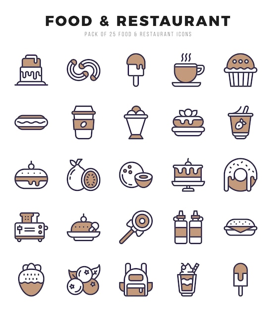 Conjunto de íconos de alimentos y restaurantes de dos colores Íconos de arte de dos colores Ilustración vectorial