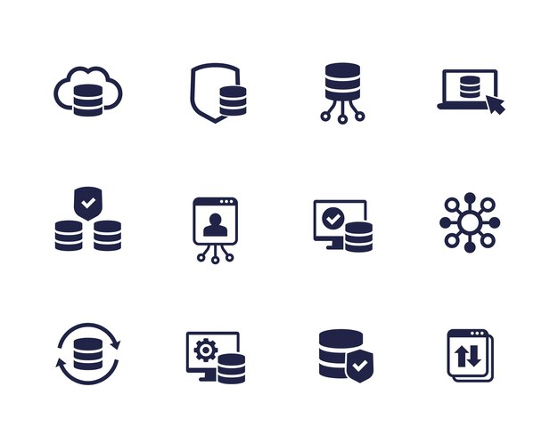 conjunto de iconos de almacenamiento de datos y base de datos de seguridad