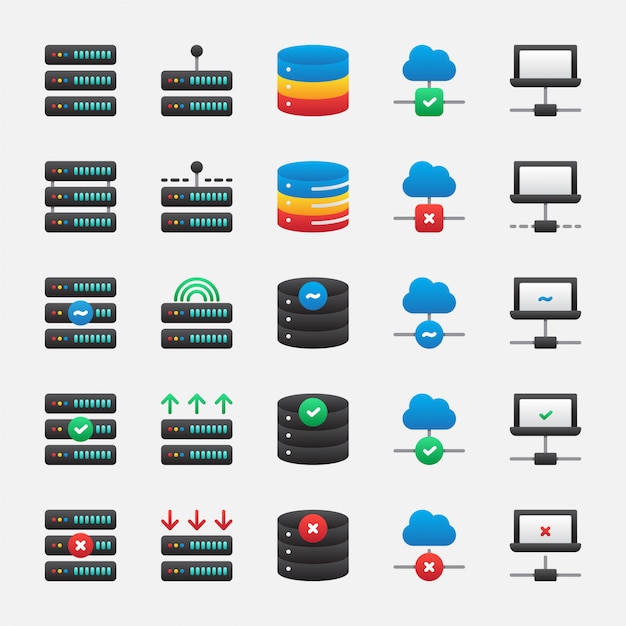 Conjunto de iconos de almacenamiento del servidor de datos conjunto de colección de vectores