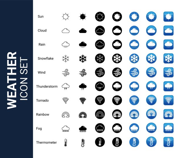 Vector un conjunto de iconos de alta calidad relacionados con el tiempo y el pronóstico del tiempo