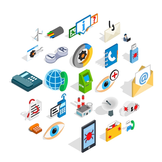 Conjunto de iconos de alta tecnología, estilo isométrico
