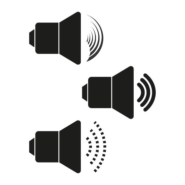 Conjunto de iconos de altavoces Símbolos de ondas de sonido Iconos de altovoces negros Indicadores de volumen de audio