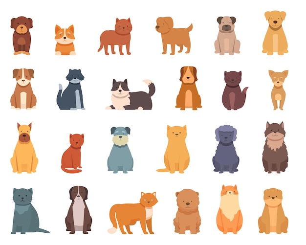 Conjunto de iconos de amigos peludos vector de dibujos animados Gato sosteniendo