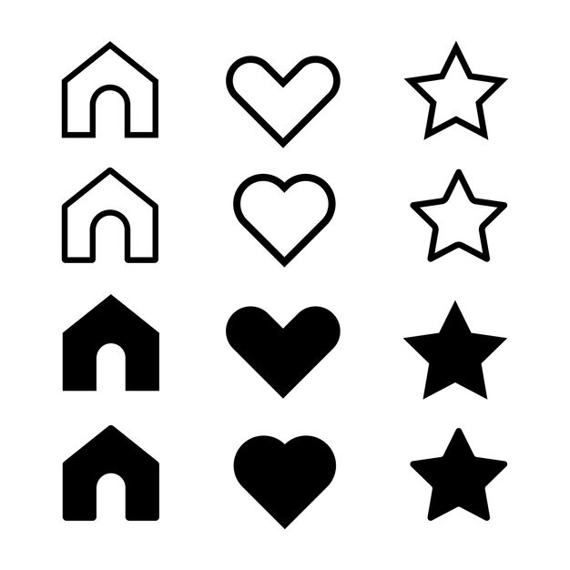 conjunto de iconos de amor de casa y vector de estrellas