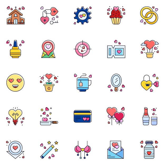 Un conjunto de iconos de amor La colección incluye para el diseño web de aplicaciones móviles
