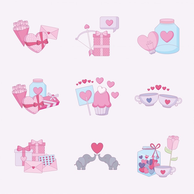 Vector conjunto de iconos de amor y feliz día de san valentín