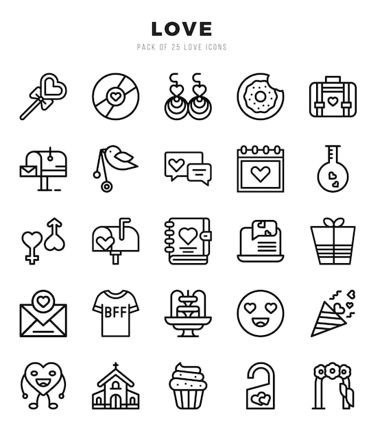 Vector conjunto de iconos de amor paquete de iconos sencillos de estilo artístico lineal
