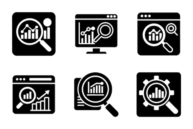 Conjunto de iconos de análisis de búsqueda en estilo vectorial