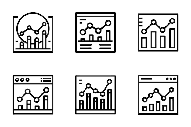 Conjunto de iconos de análisis de gráficos en estilo vectorial
