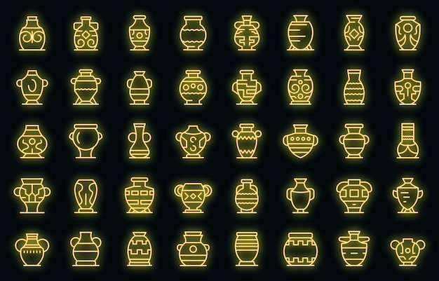 Conjunto de iconos de ánfora neón vectorial
