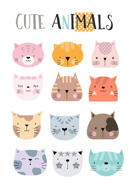 Conjunto de iconos de animales de dibujos animados