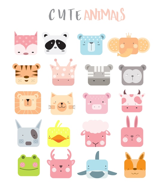 Conjunto de iconos de animales de dibujos animados