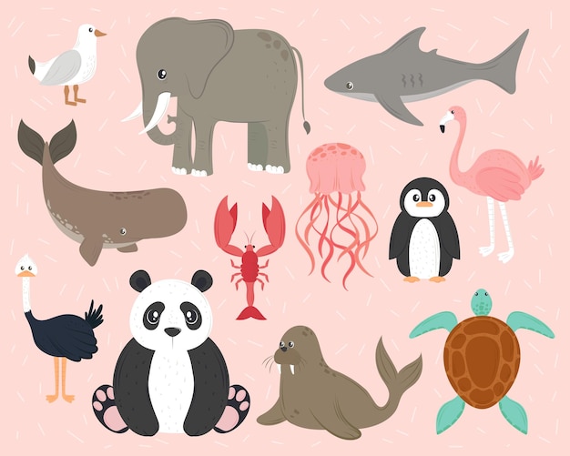 conjunto de iconos de animales estilo vectorial