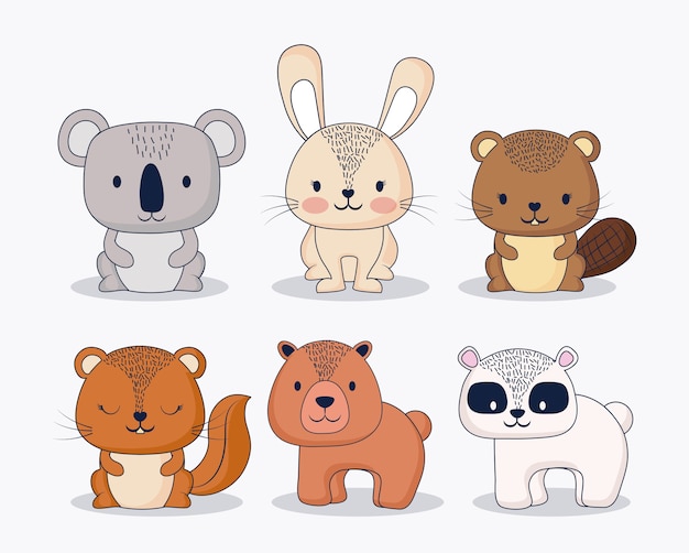 Conjunto de iconos de animales lindos