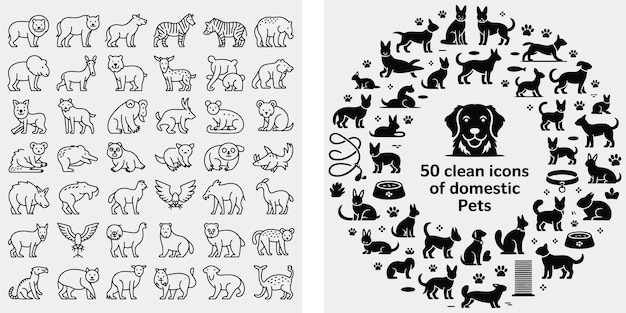 Conjunto de iconos de animales y mascotas