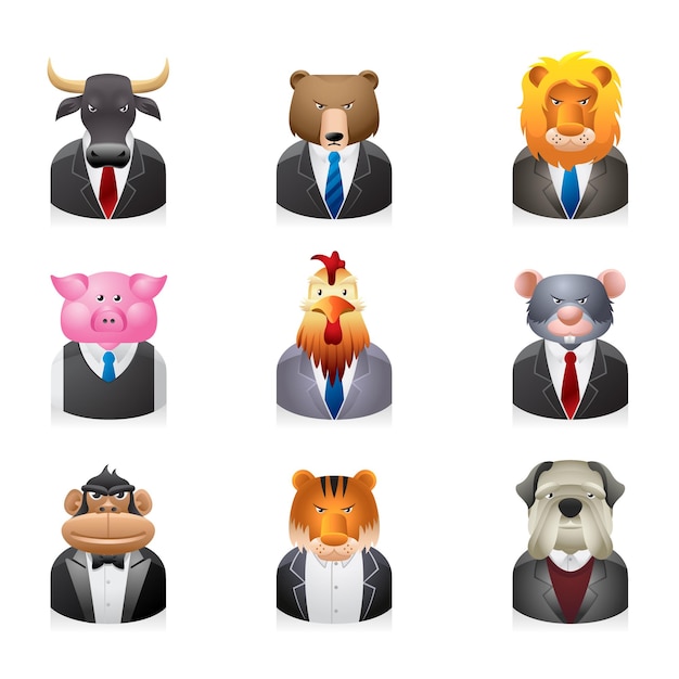 Vector conjunto de iconos de animales de negocios