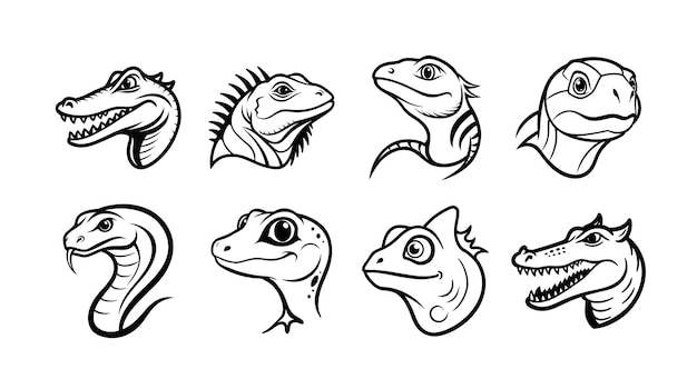 Conjunto de iconos de animales reptiles de la vida silvestre