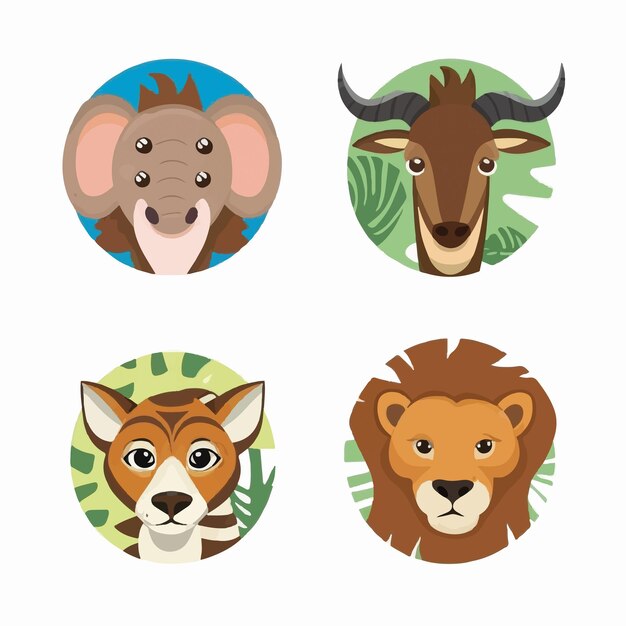 Conjunto de iconos de animales de safari sobre un fondo blanco