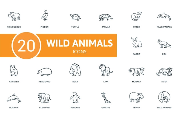 Vector el conjunto de iconos de animales salvajes contiene iconos editables de animales salvajes