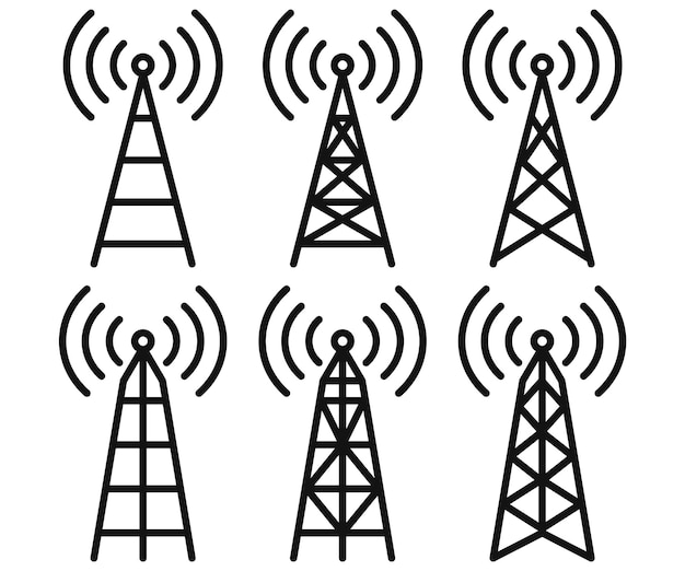 Conjunto de iconos de antena iconos de torre de radio ilustración vectorial