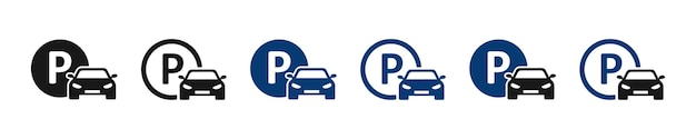 Conjunto de iconos de aparcamiento de automóviles Señales de aparcamento de automóviles aislados Puntero de estacionamiento del mapa Símbolo automático de insignia simple Ilustración gráfica de la zona de estacionamiento