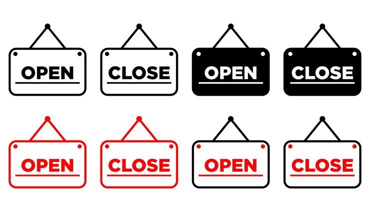 Conjunto de iconos de apertura y cierre Abrir y cerrar iconos de tablero de colgar en fondo blanco