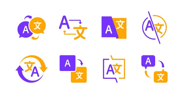 Conjunto de iconos de la aplicación de traductor Traductor en línea Logotipo del traductor de idiomas