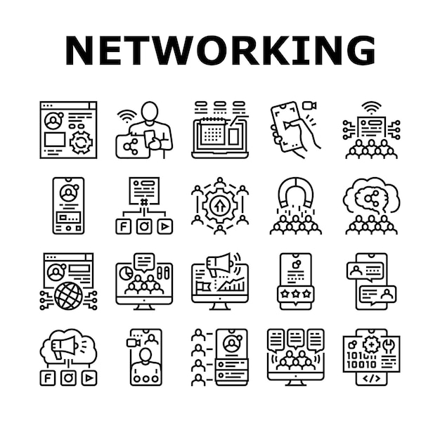 Conjunto de iconos de aplicaciones en línea de redes sociales Vector