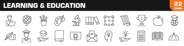 Conjunto de iconos de aprendizaje Estilo lineal