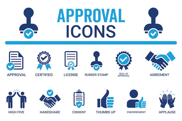 El conjunto de iconos de aprobación contiene la aplicación de sello de validación de aprobación del acuerdo de aceptación certificada.