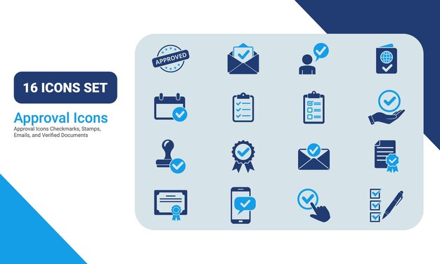 Conjunto de iconos de aprobación o marcas de comprobación Conjunto De iconos de autorización para la verificación y la confirmación