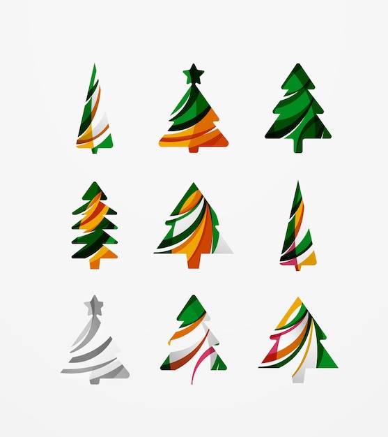 Conjunto de iconos de árbol de Navidad abstractos conceptos de logotipo de empresa limpio moderno diseño brillante